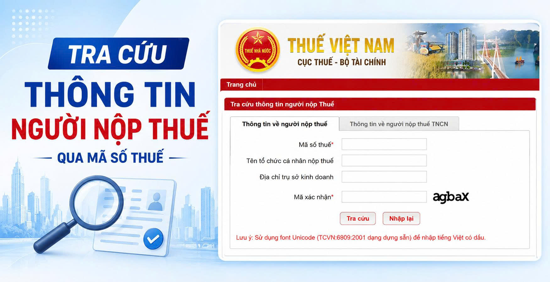 Nhấn vào đây để Tra cứu thông tin người nộp thuế qua mã số thuế