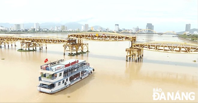 a sightseeing boat operating on the han river
