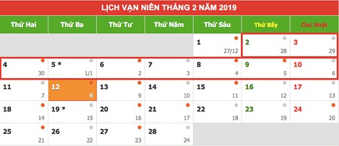 lich nghi tet 2019