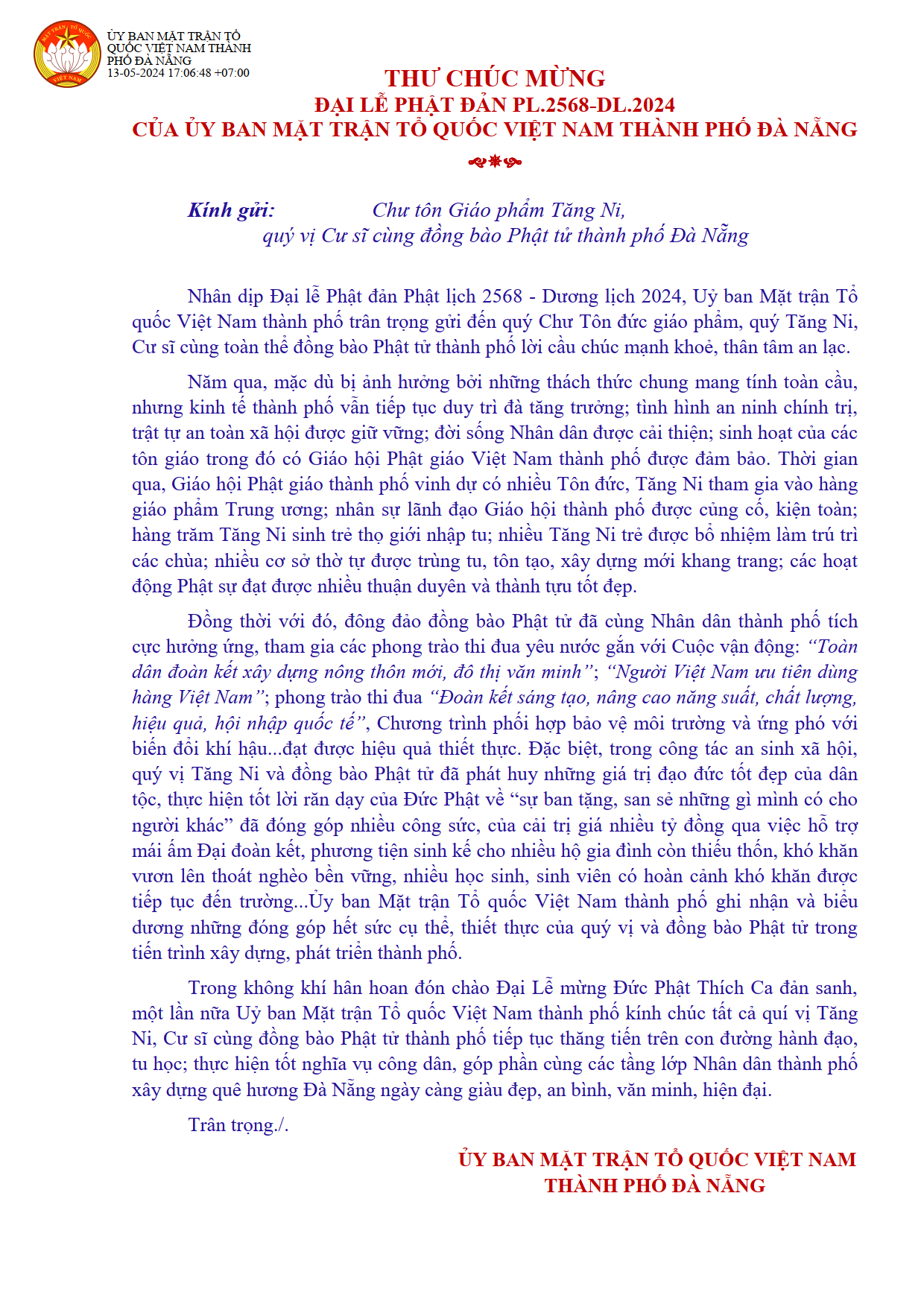 thu chuc mung le phat dang 2024